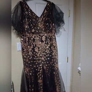 New Elegant Black and Gold Sequin Gown